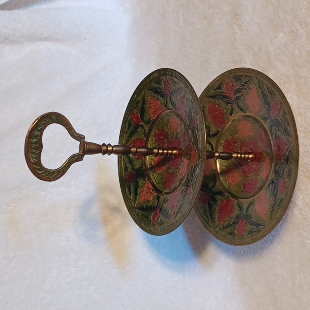 2 tier stand brass etched and enamel solid brass made in India